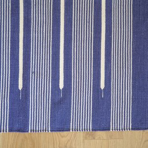 Detalle de alfombra moderna color azul oscuro y blanco